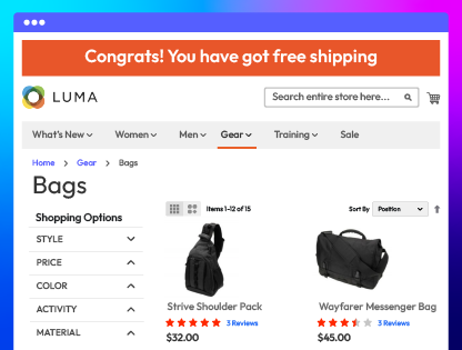 Displays success message when customers qualify for free shipping based on cart subtotal