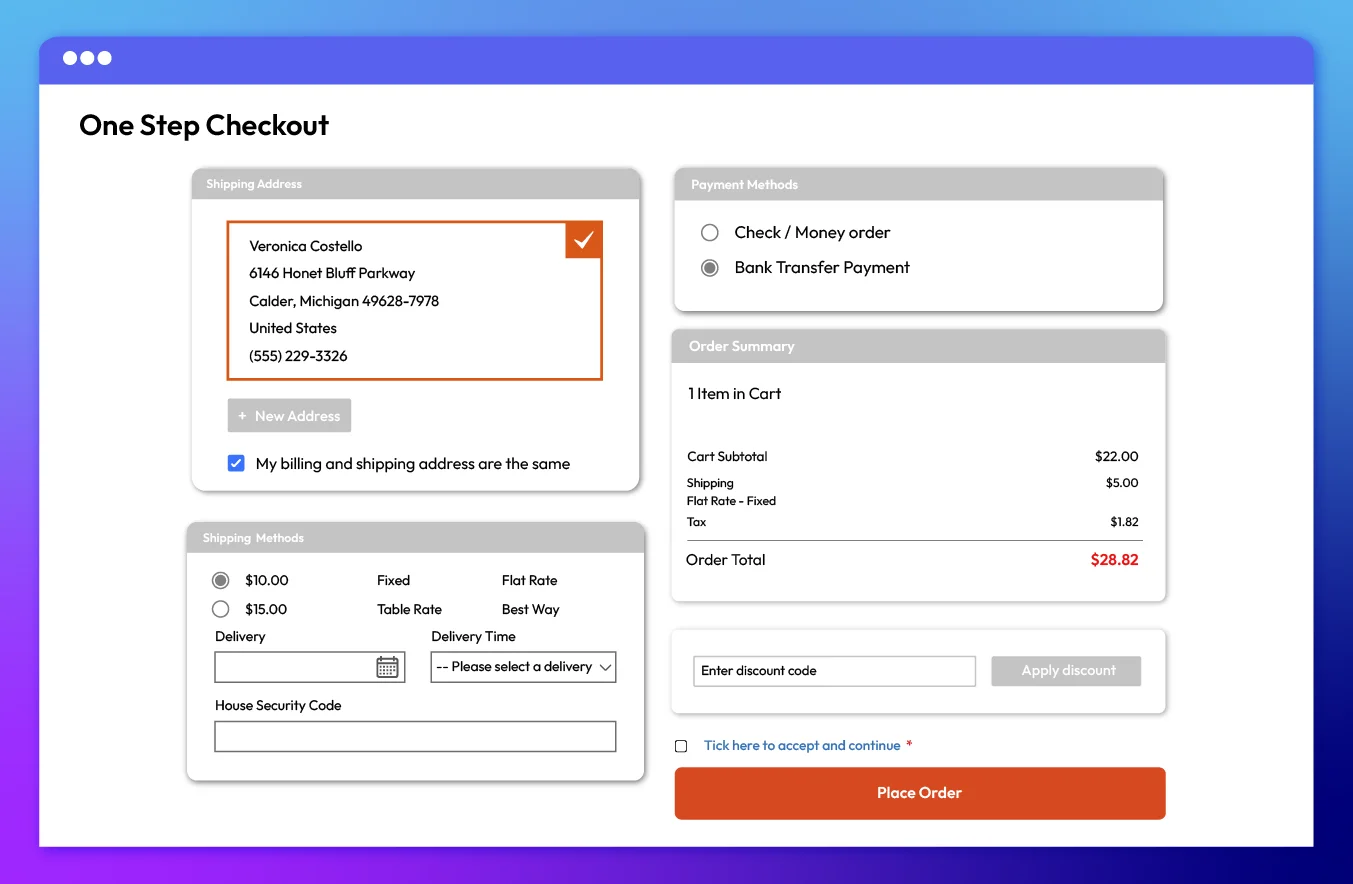 Condense the entire checkout procedure onto a single page